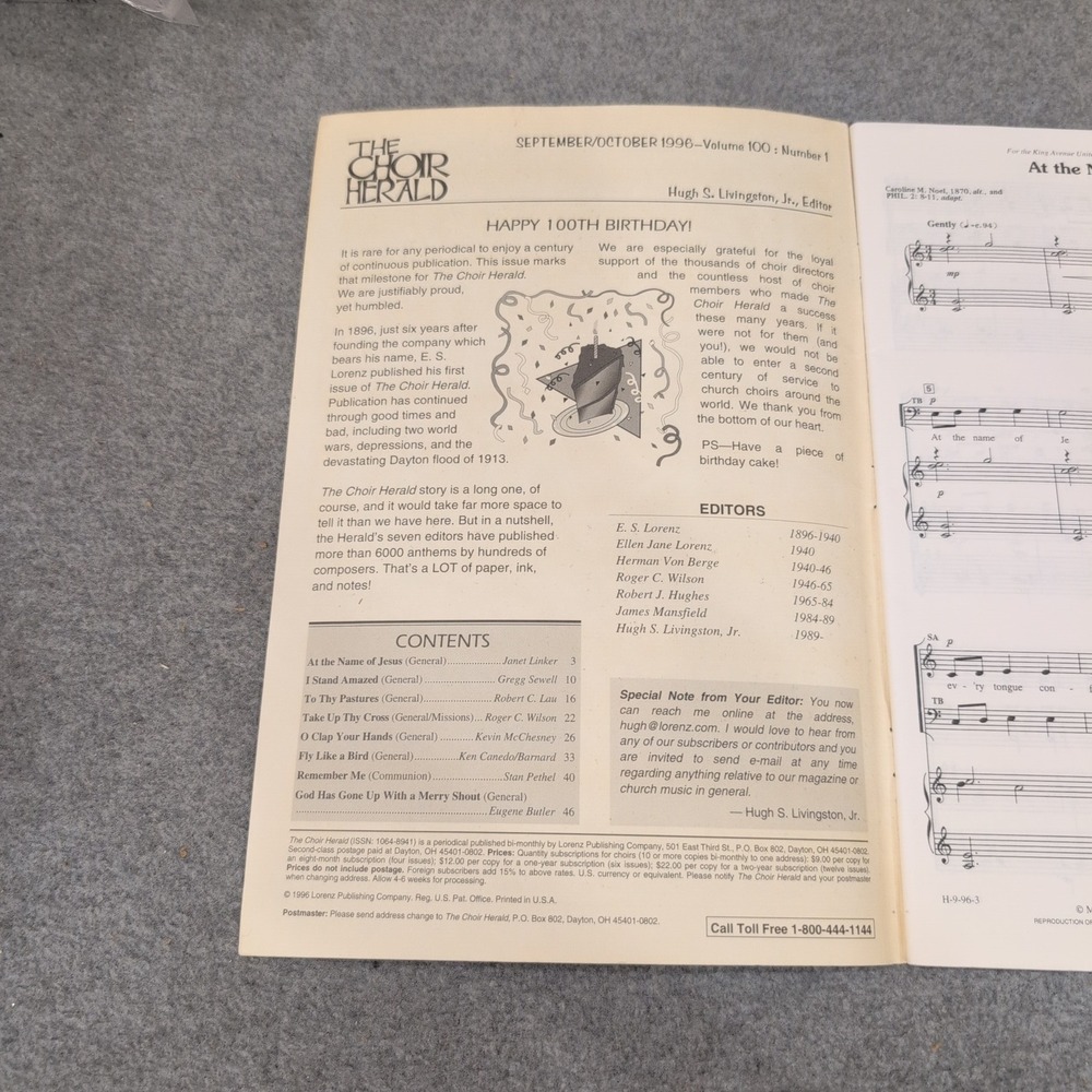 The Choir Herald September October 1996 Centennial Issue Sheet Music - Picture 2 of 2